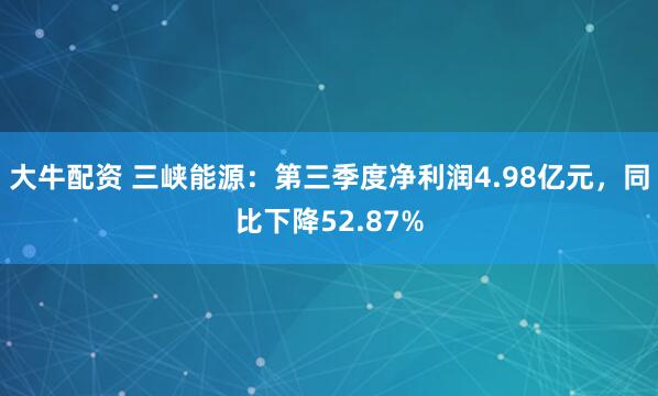大牛配资 三峡能源：第三季度净利润4.98亿元，同比下降52.87%