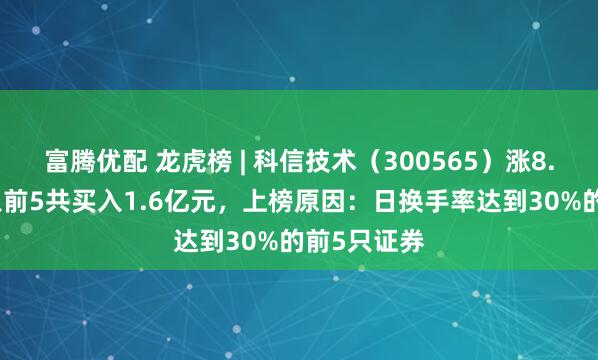 富腾优配 龙虎榜 | 科信技术（300565）涨8.21%，买入前5共买入1.6亿元，上榜原因：日换手率达到30%的前5只证券